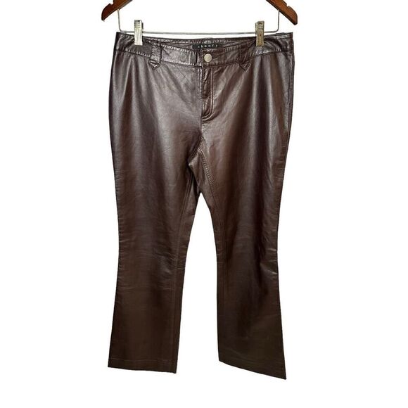 Theory mid rise Leather Brown Pants straight leg sz 8 - Picture 1 of 15